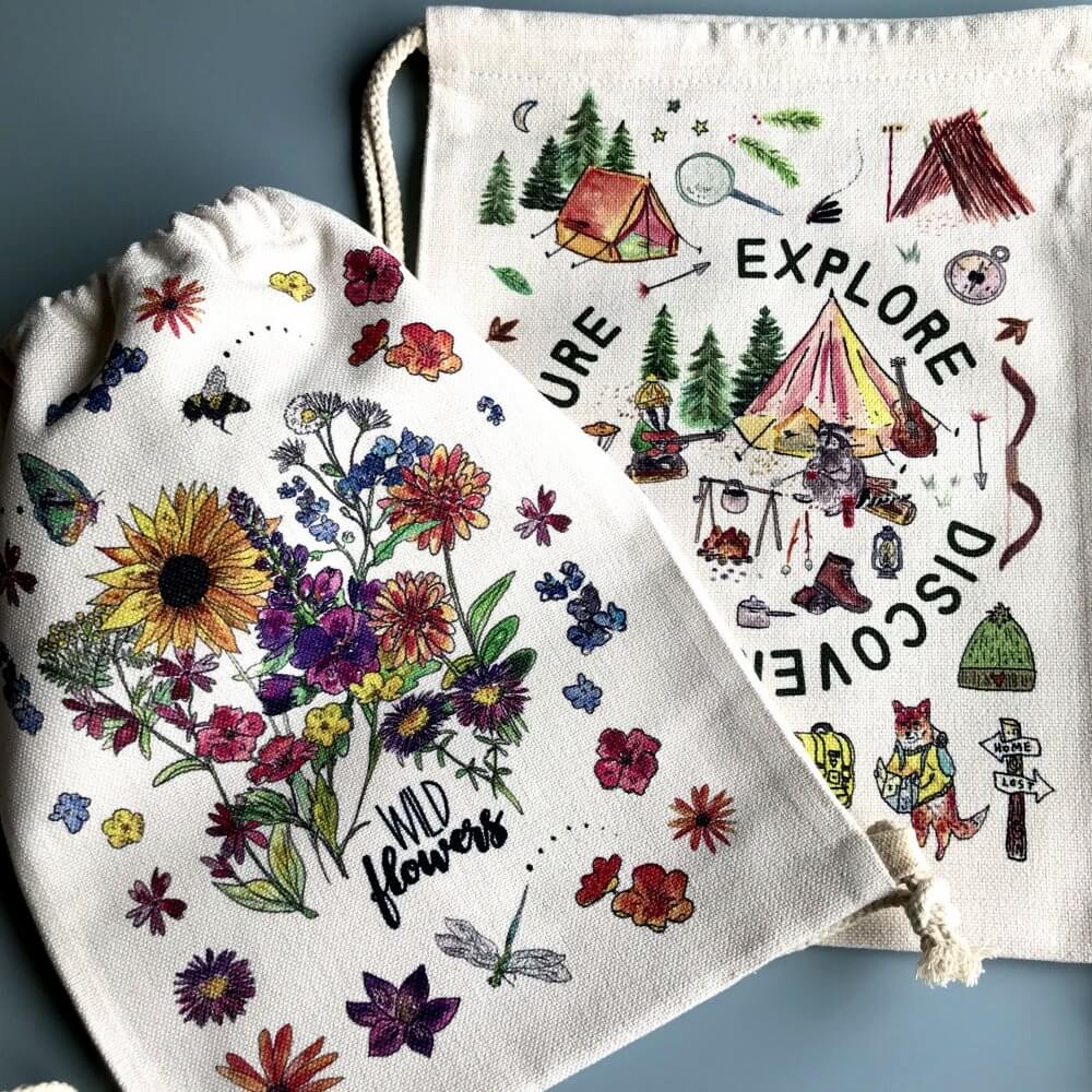 drawstring canvas bags wild flowers little explorer