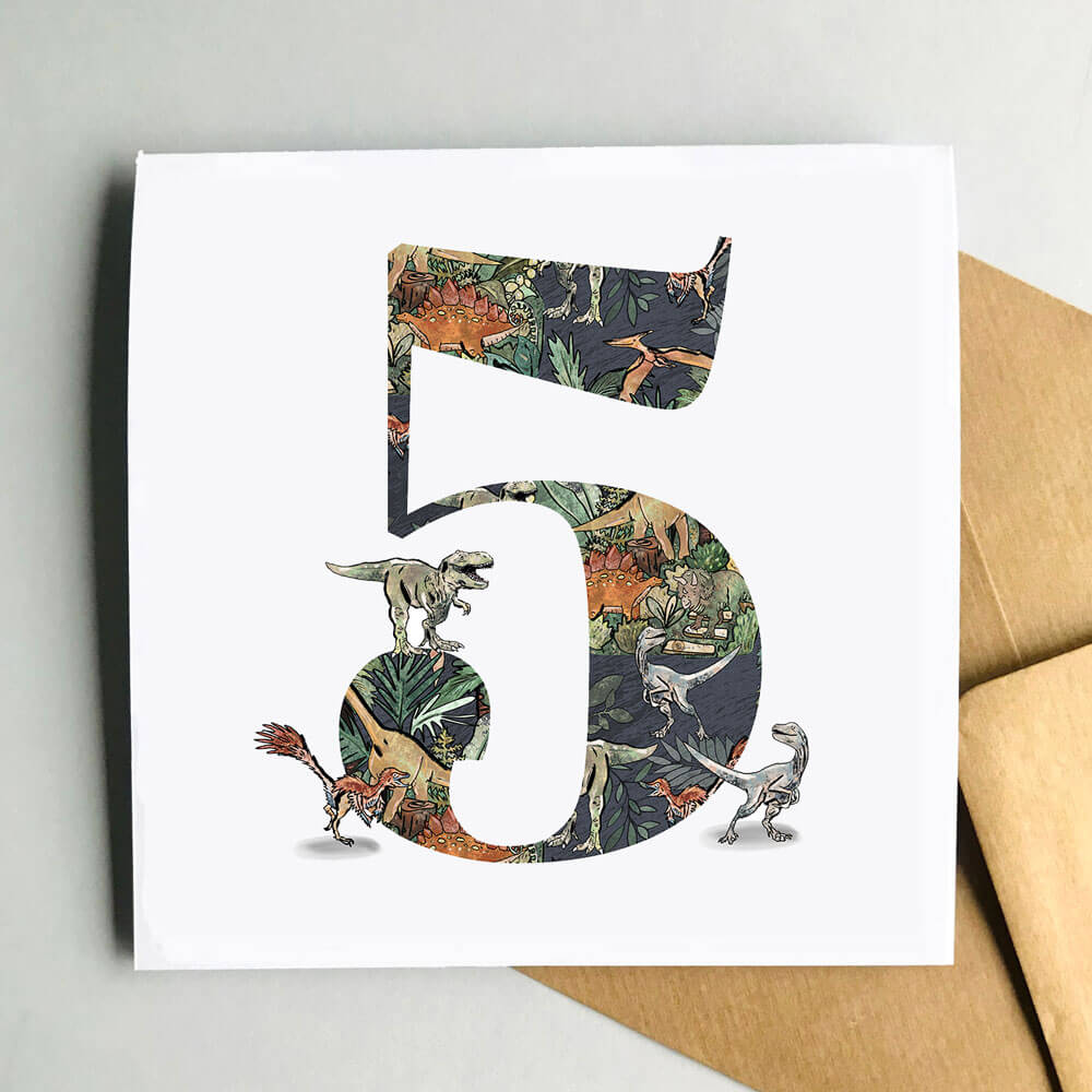 5-dinosaur-number-birthday-card