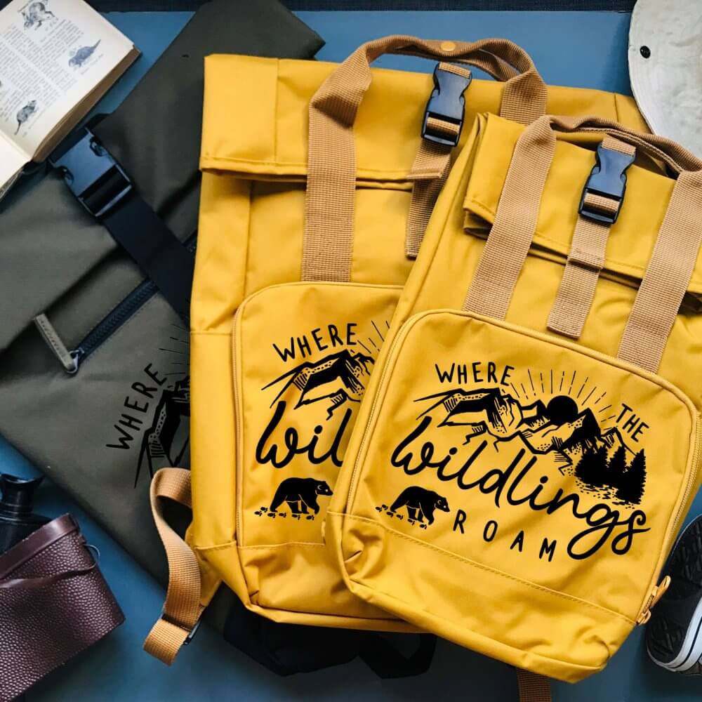 where-wildlings-roam-roll-top-mustrard-yellow-bag-template-backpack